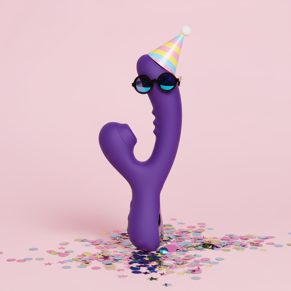 Producto morado divertido con accesorios