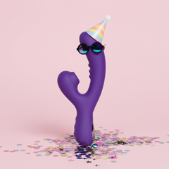 Producto morado divertido con accesorios